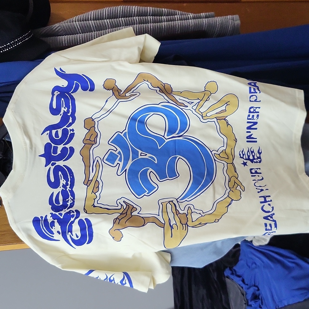 Cream and Blue Hellstar Graphic T-Shirt - Picture 2 of 3